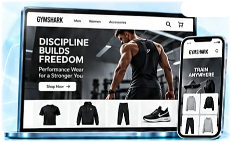 Gymshark স্টোরের প্রতীকী প্রিভিউ — ল্যাপটপ ও মোবাইলে